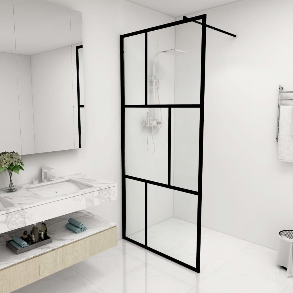 Walk-in Shower Wall with Tempered Glass Black 35.4