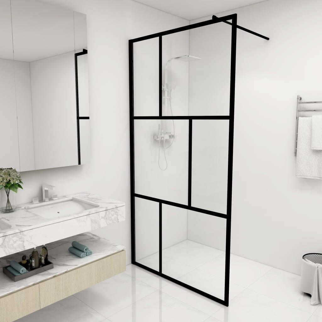 Walk-in Shower Wall with Tempered Glass Black 39.4