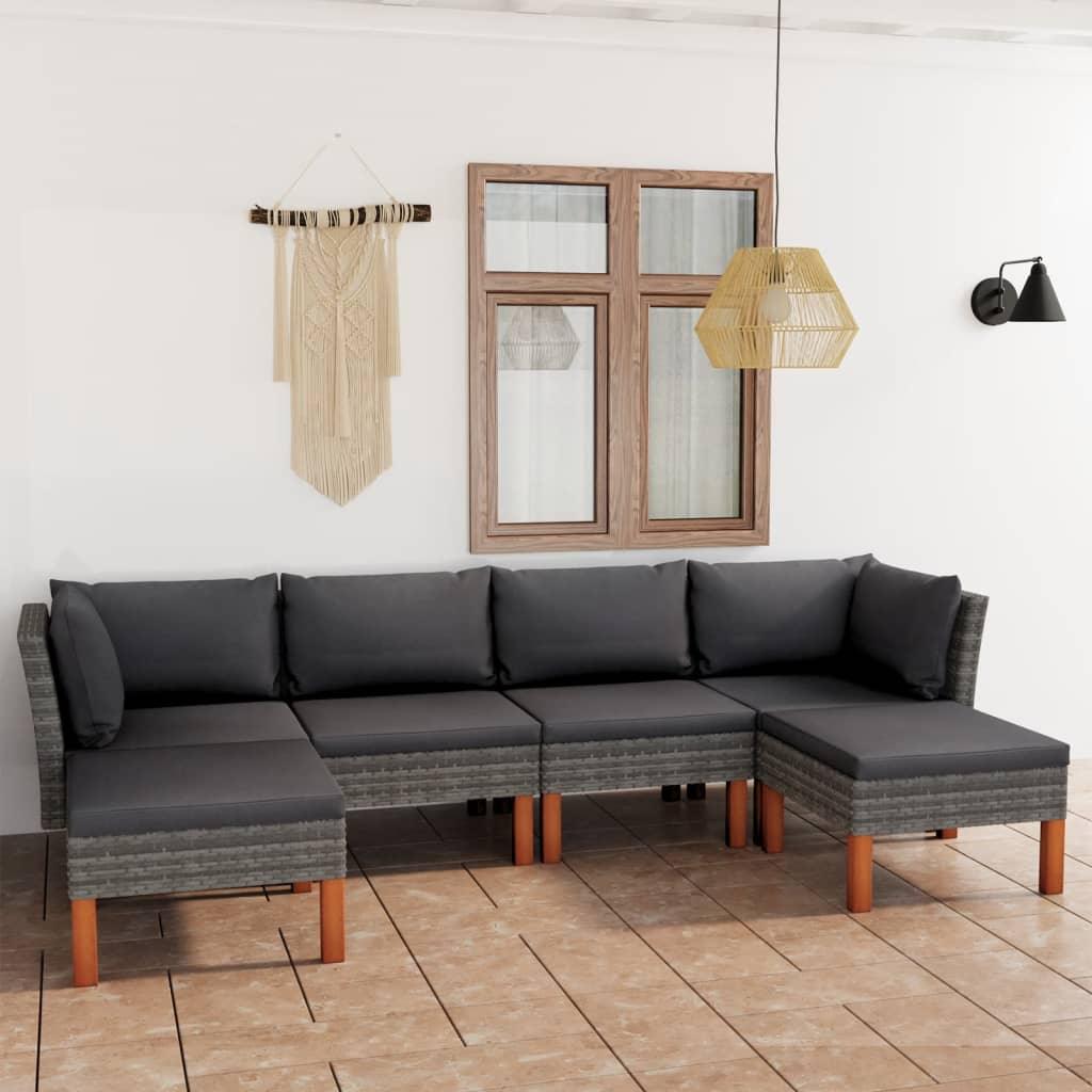 6 Piece Patio Lounge Set with Cushions Poly Rattan Gray