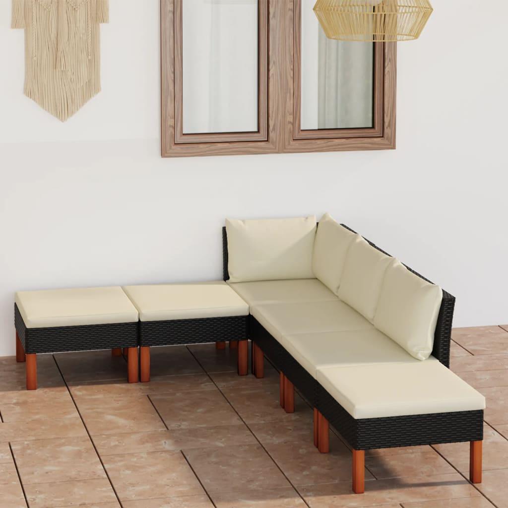 6 Piece Patio Lounge Set with Cushions Poly Rattan Black - vidaXL - 3059737 - Set Shop and Smile