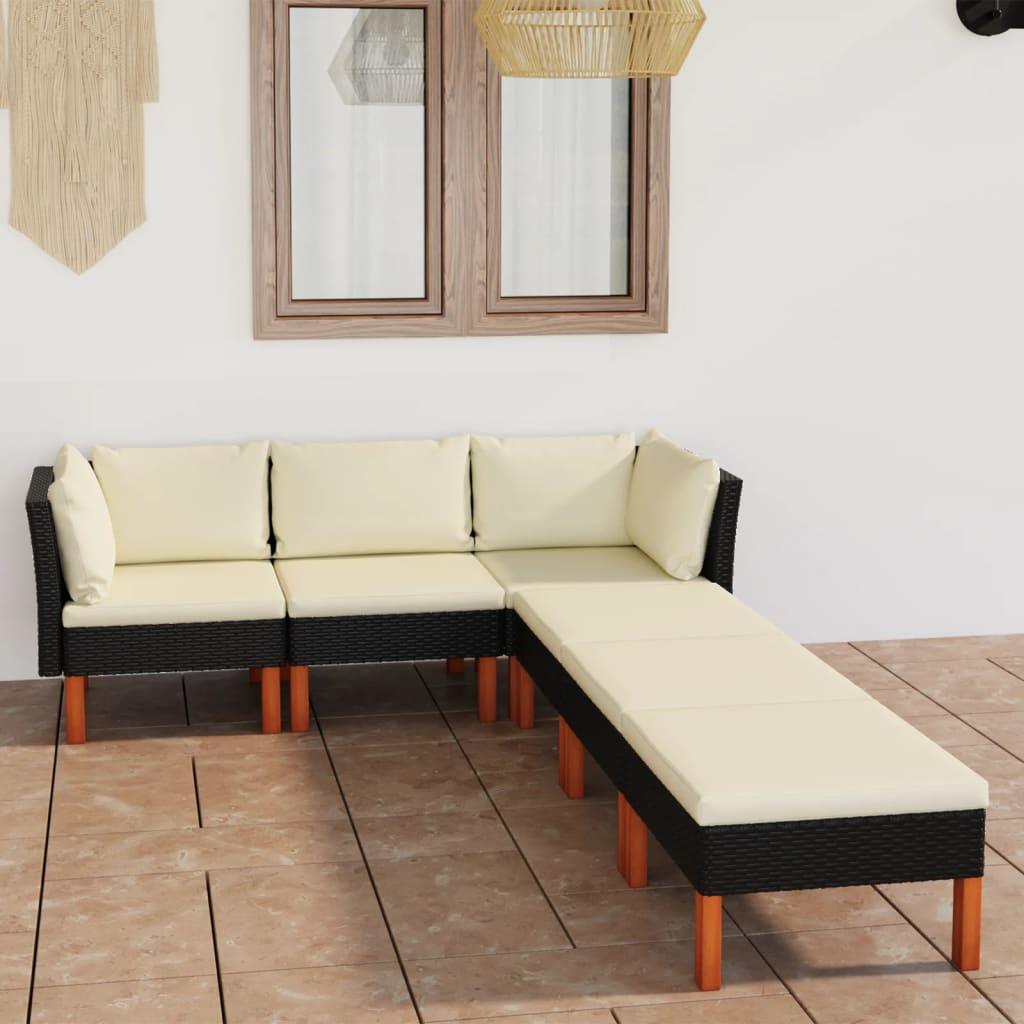 6 Piece Patio Lounge Set with Cushions Poly Rattan Black - vidaXL - 3059750 - Set Shop and Smile