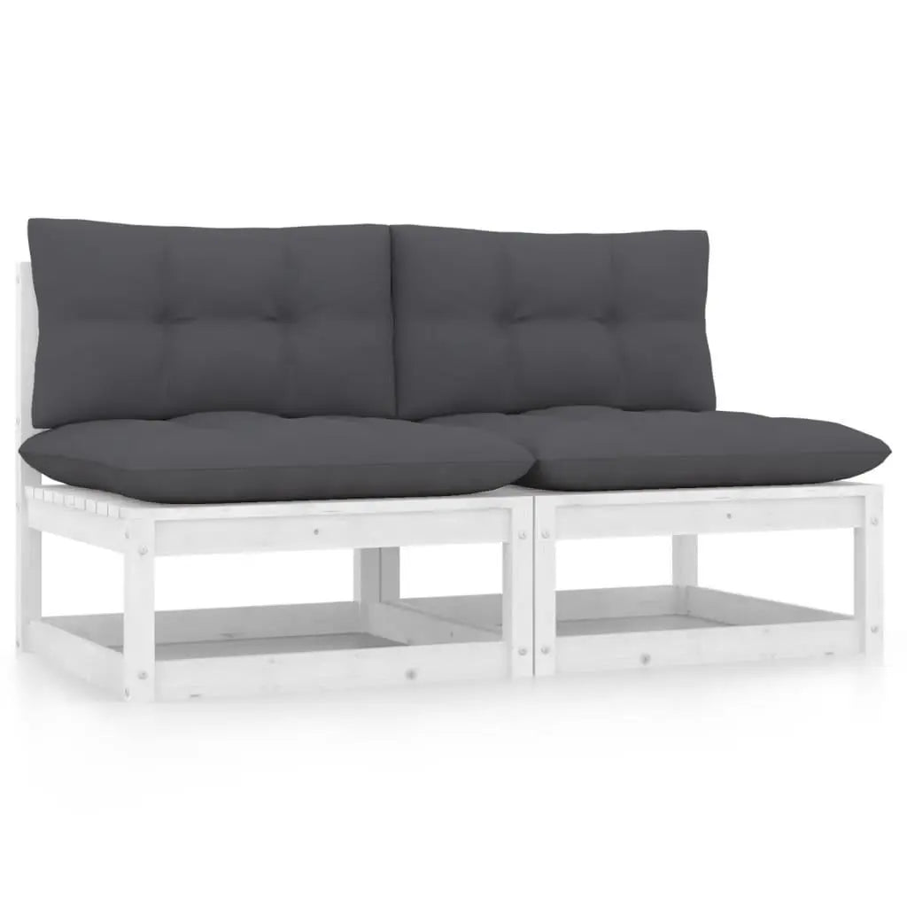 Patio Middle Sofas with Anthracite Cushions 2 pcs Solid Pinewood