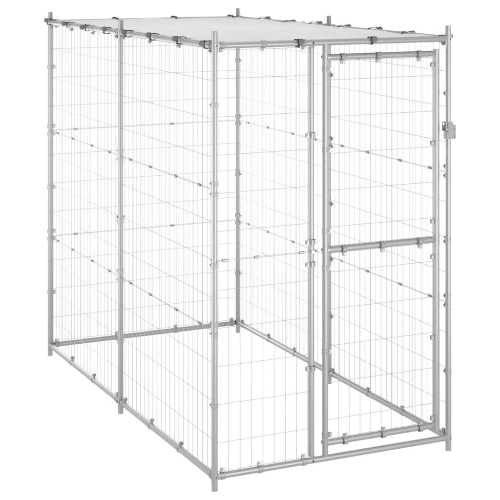 Outdoor Dog Kennel Galvanized Steel with Roof 43.3