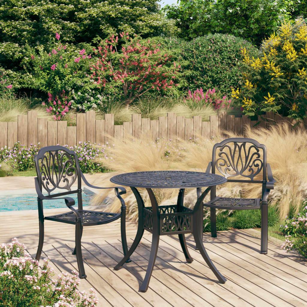 3 Piece Bistro Set Cast Aluminum Black