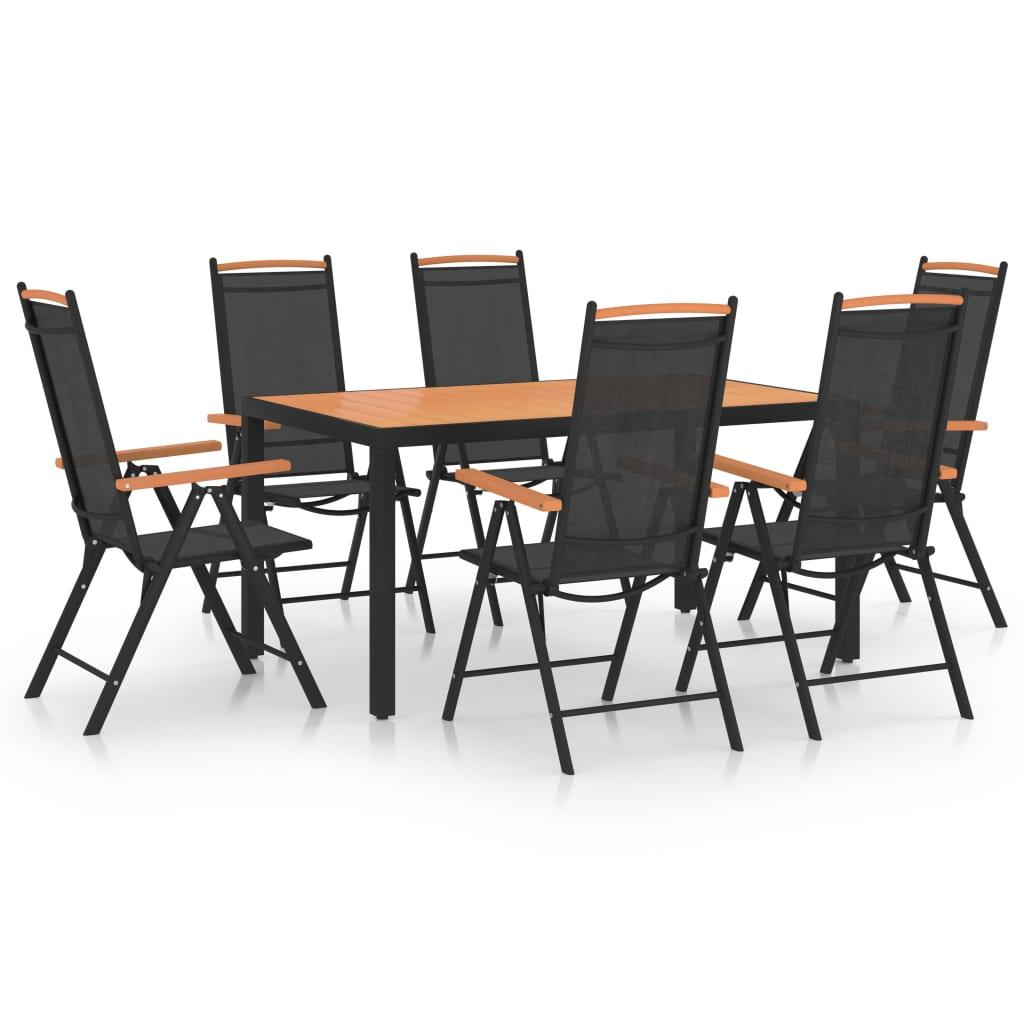 7 Piece Patio Dining Set Aluminum Black