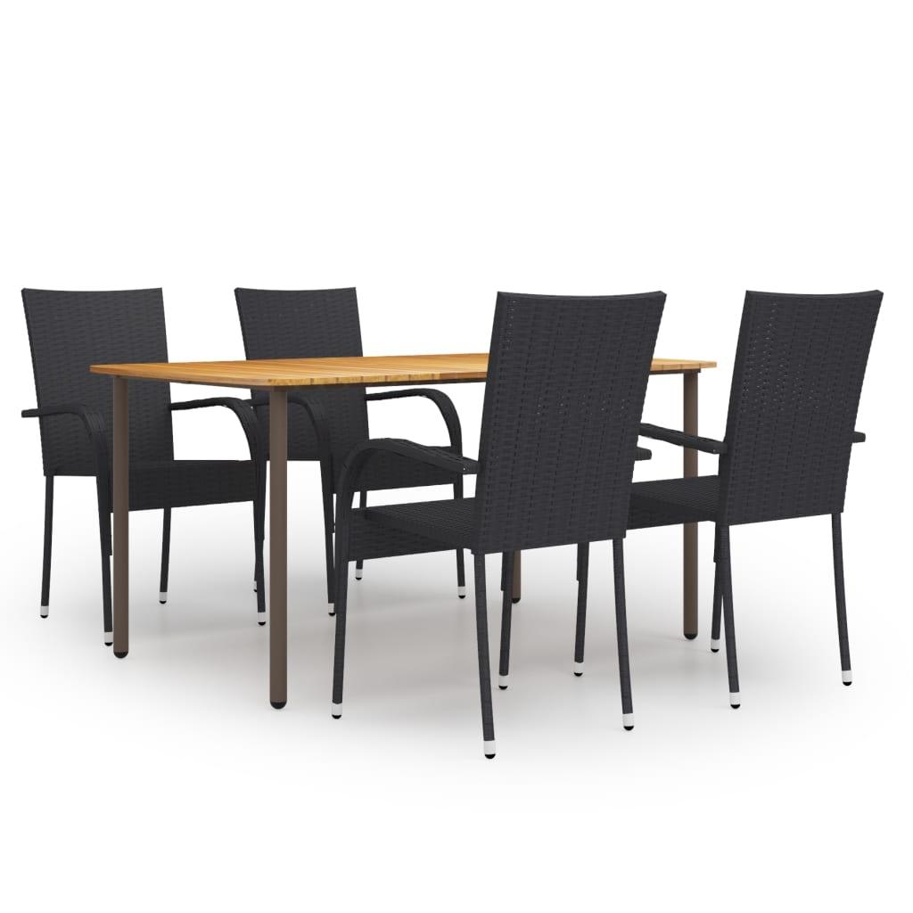 5 Piece Patio Dining Set Poly Rattan Black