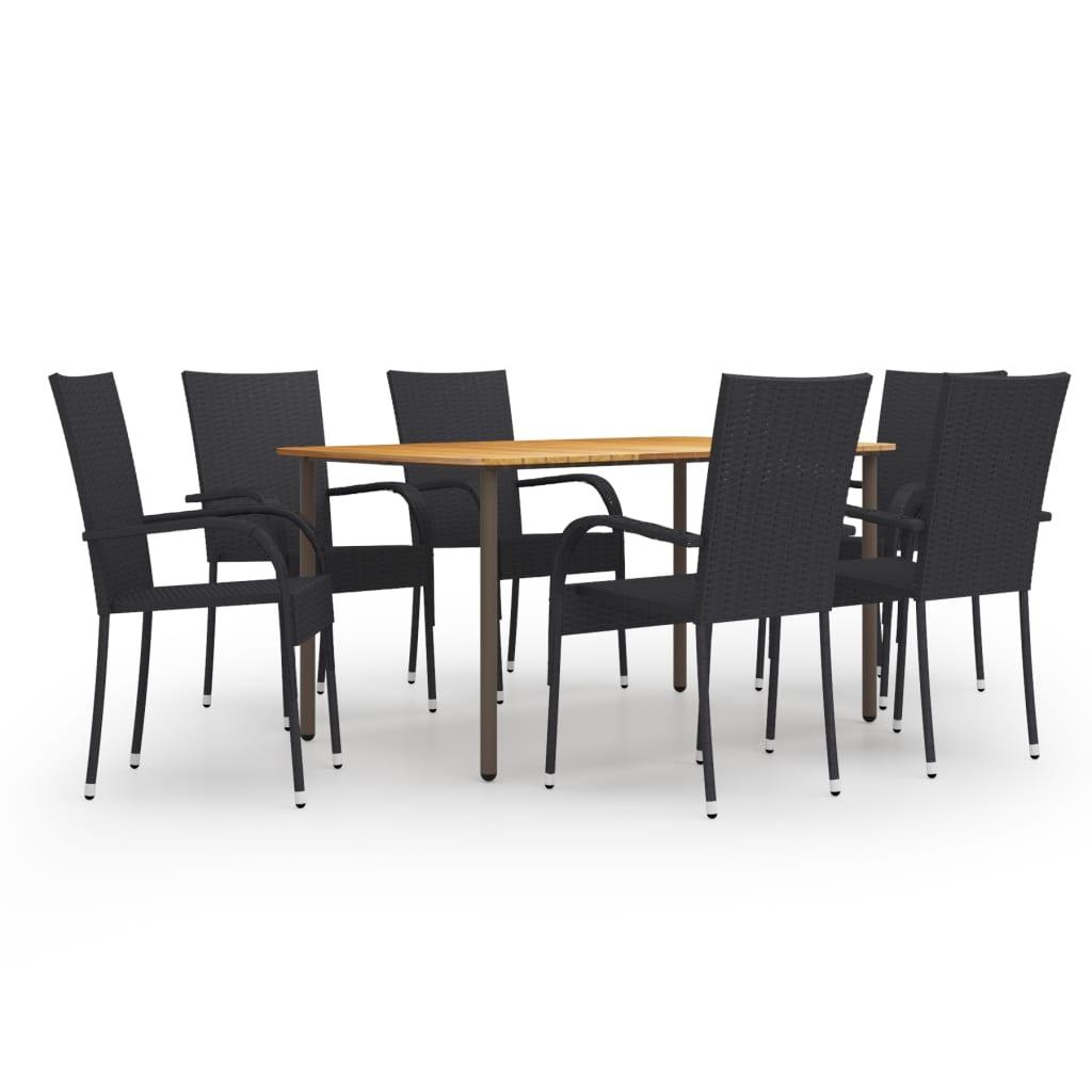 7 Piece Patio Dining Set Poly Rattan Black