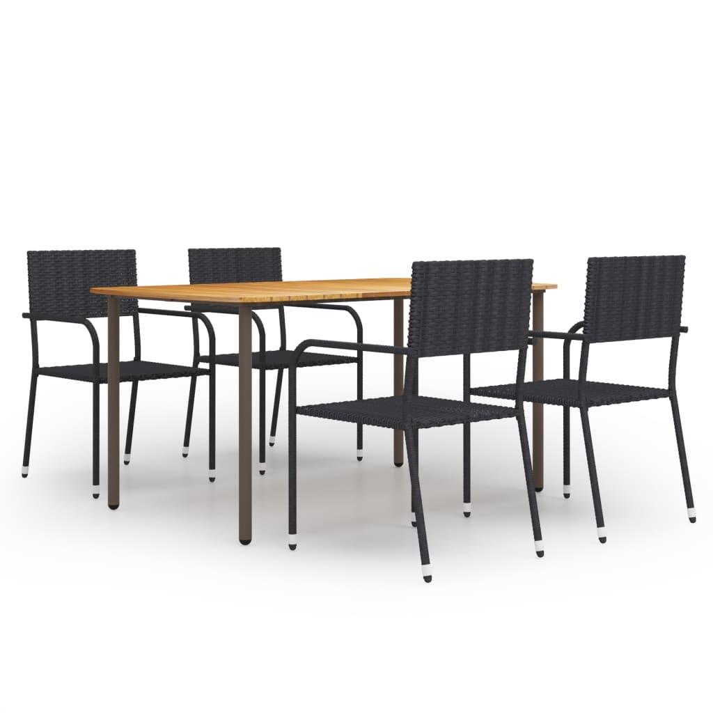 5 Piece Patio Dining Set Poly Rattan Black