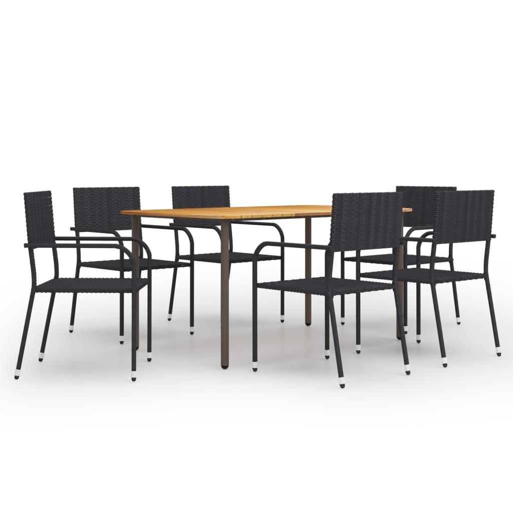 7 Piece Patio Dining Set Poly Rattan Black