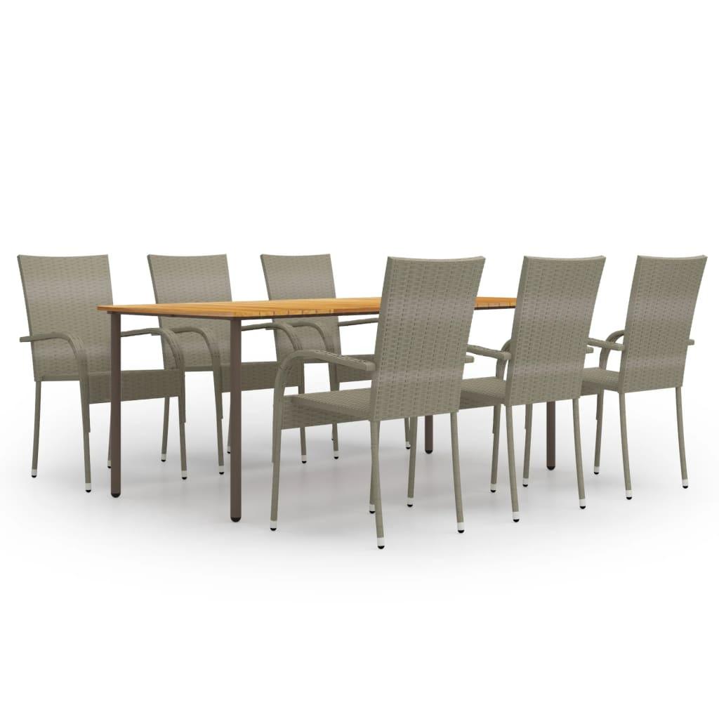 7 Piece Patio Dining Set Poly Rattan Gray