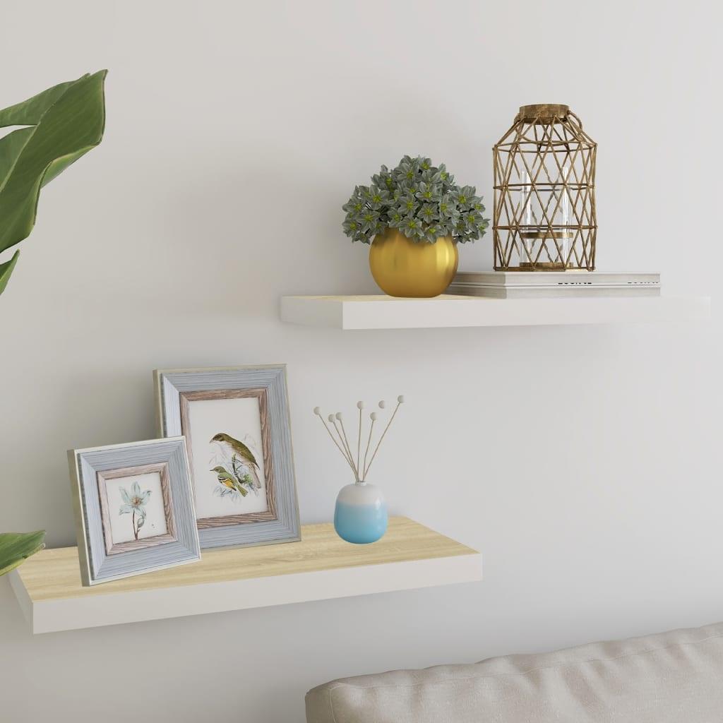 Floating Wall Shelves 2 pcs Oak and White 23.6