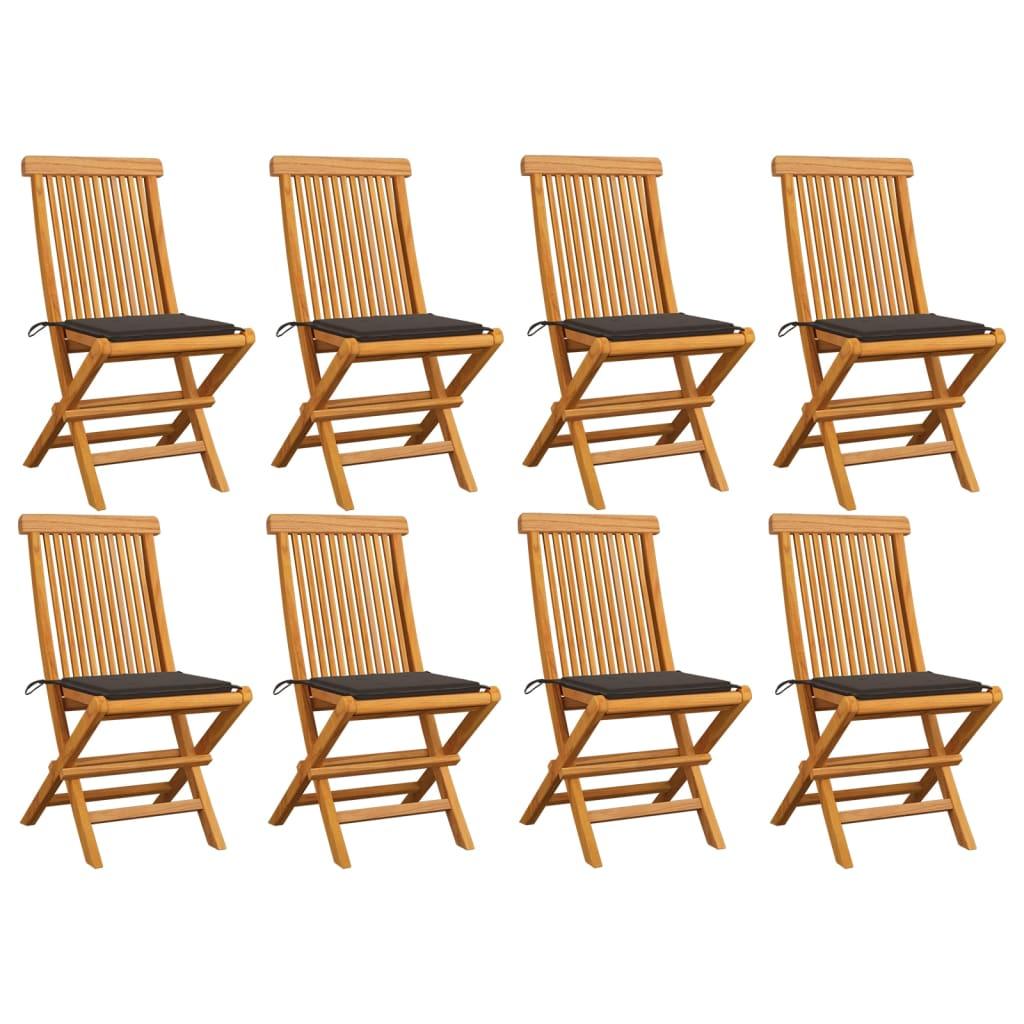 Patio Chairs with Taupe Cushions 8 pcs Solid Teak Wood - vidaXL - 3072925 - Set Shop and Smile