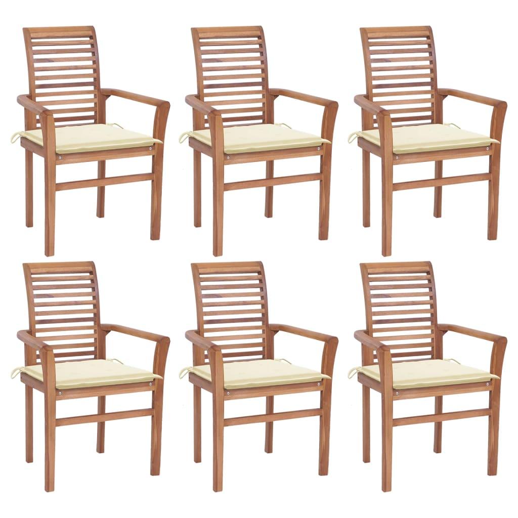 Dining Chairs 6 pcs with Cream Cushions Solid Teak Wood