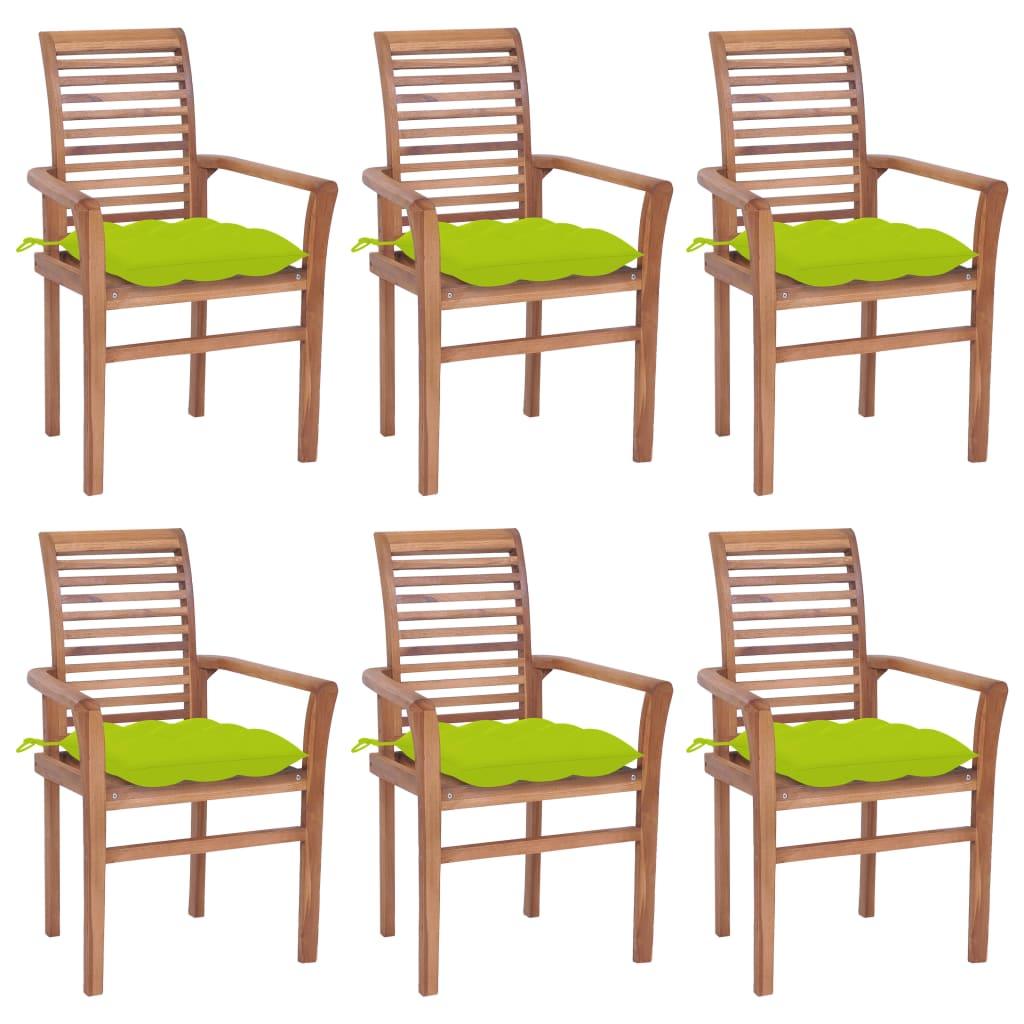 Dining Chairs 6 pcs with Bright Green Cushions Solid Teak Wood