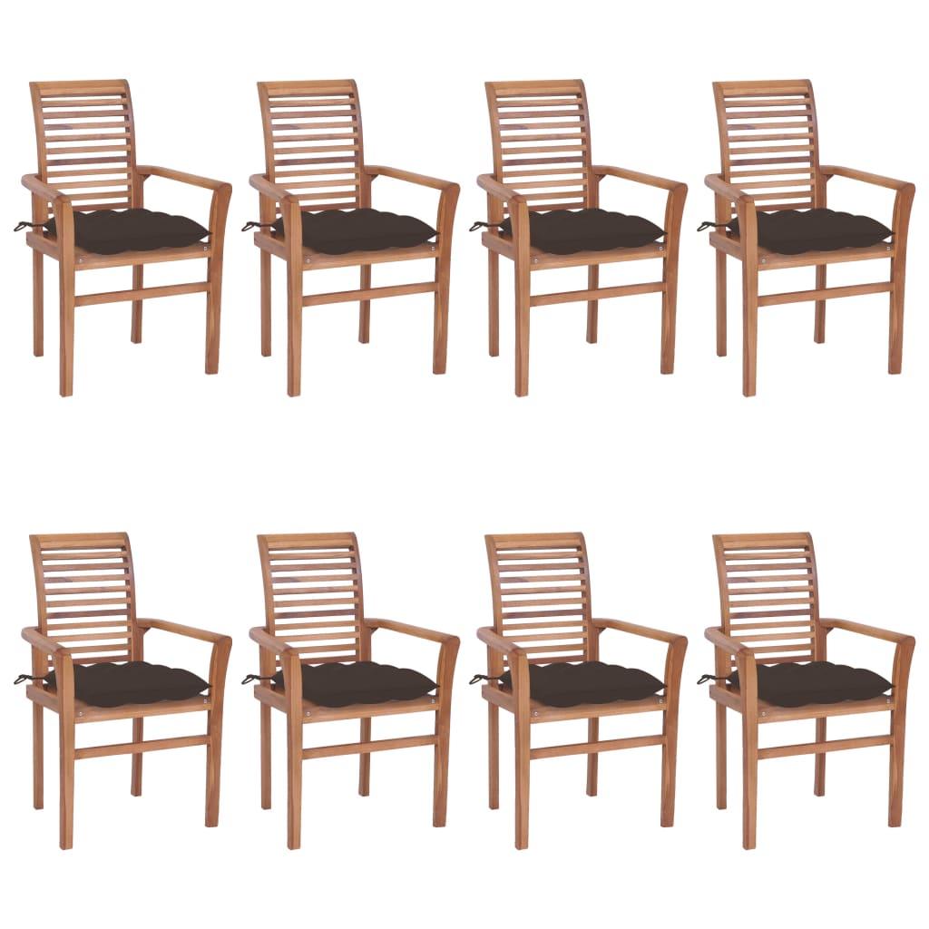 Dining Chairs 8 pcs with Taupe Cushions Solid Teak Wood