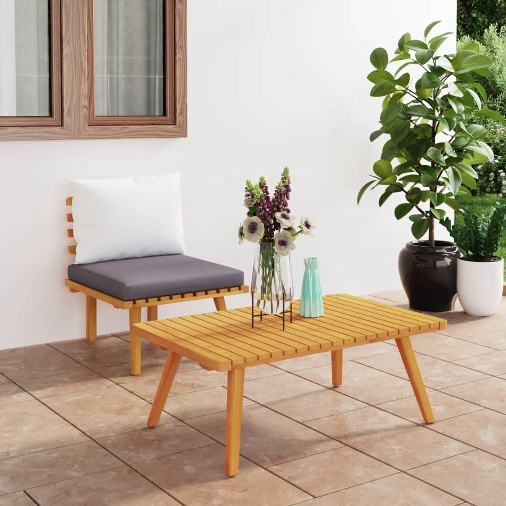 2 Piece Patio Lounge Set with Cushions Solid Acacia Wood