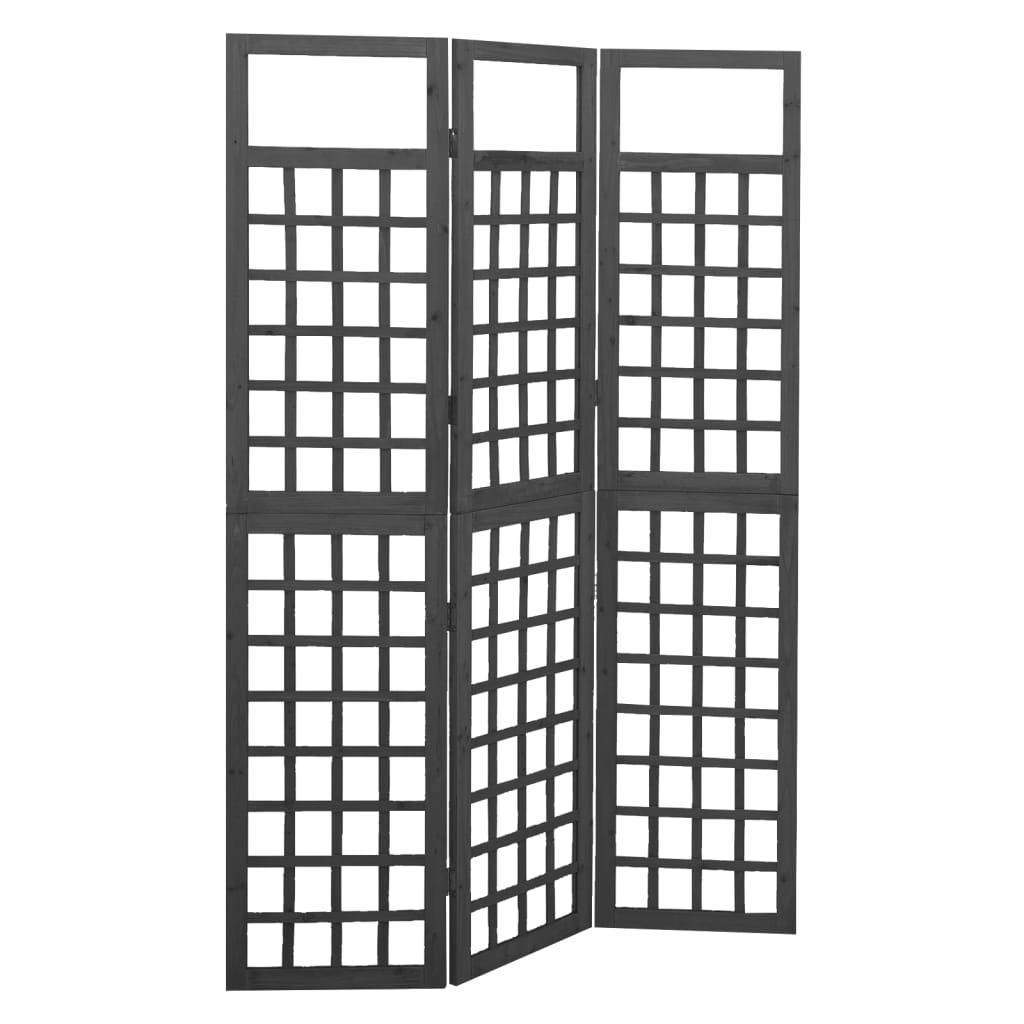 3-Panel Room Divider/Trellis Solid Fir Wood Black 47.6