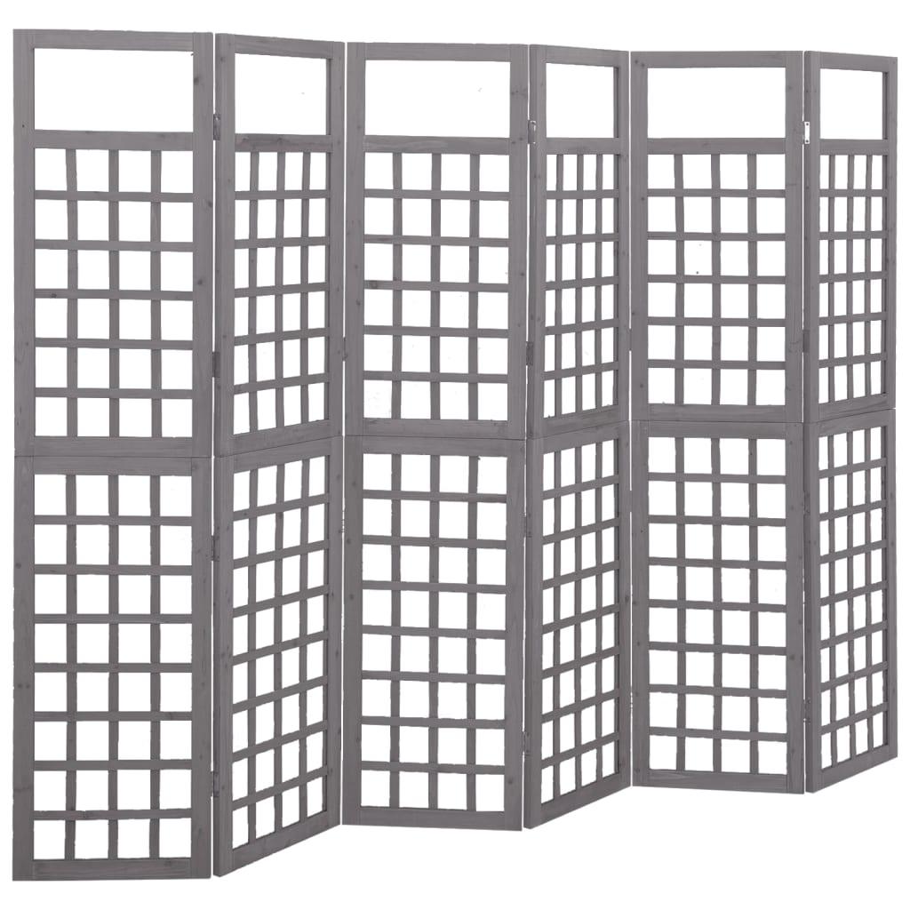 6-Panel Room Divider/Trellis Solid Fir Wood Gray 95.5