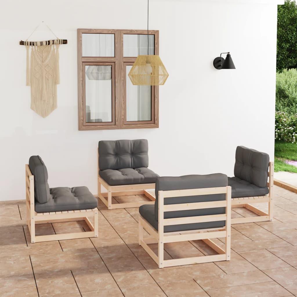 4 Piece Patio Lounge Set with Cushions Solid Pinewood - vidaXL - 3076309 - Set Shop and Smile