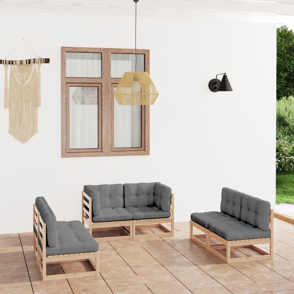 6 Piece Patio Lounge Set with Cushions Solid Pinewood