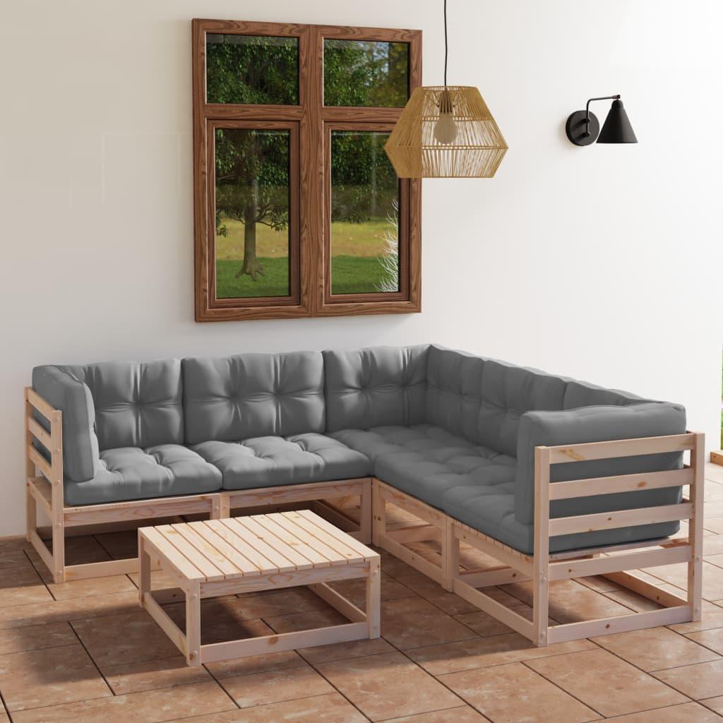 6 Piece Patio Lounge Set with Cushions Solid Pinewood - vidaXL - 3076549 - Set Shop and Smile