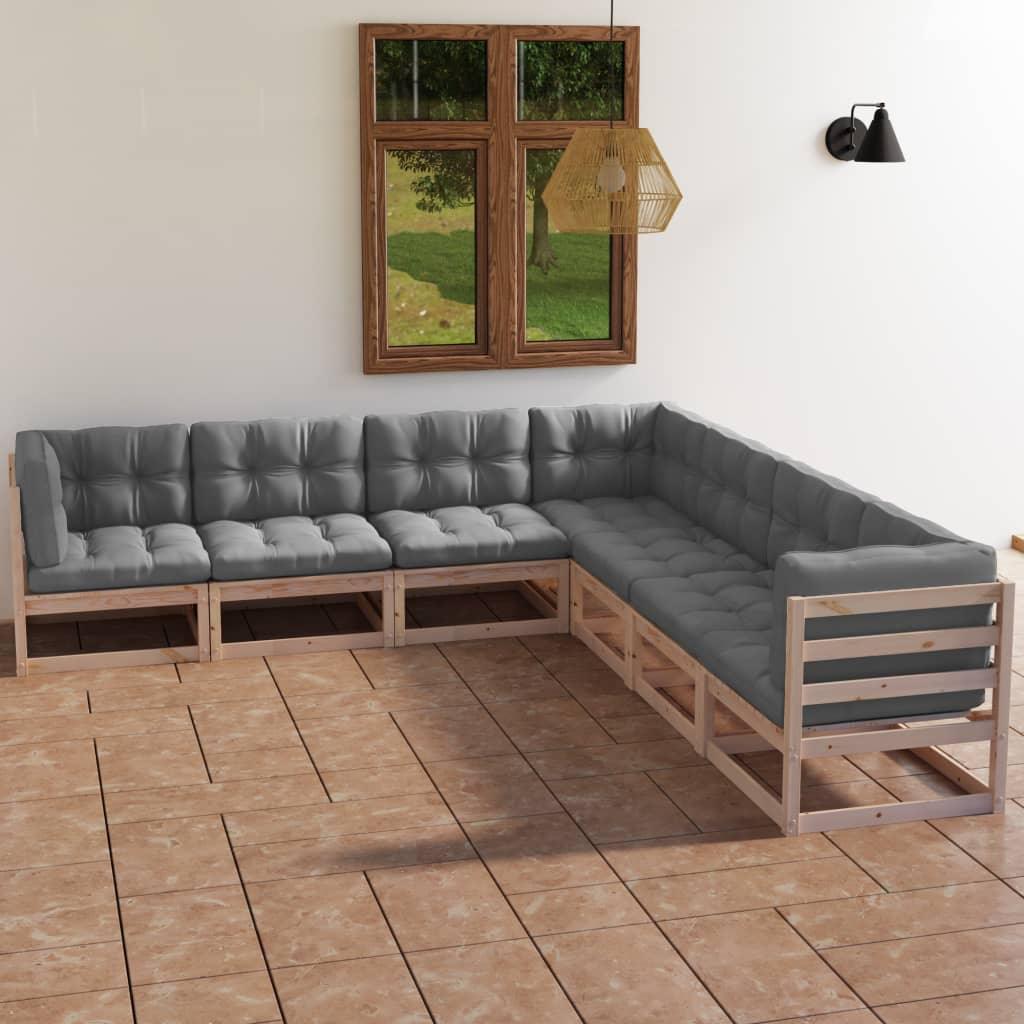 7 Piece Patio Lounge Set with Cushions Solid Pinewood - vidaXL - 3076554 - Set Shop and Smile