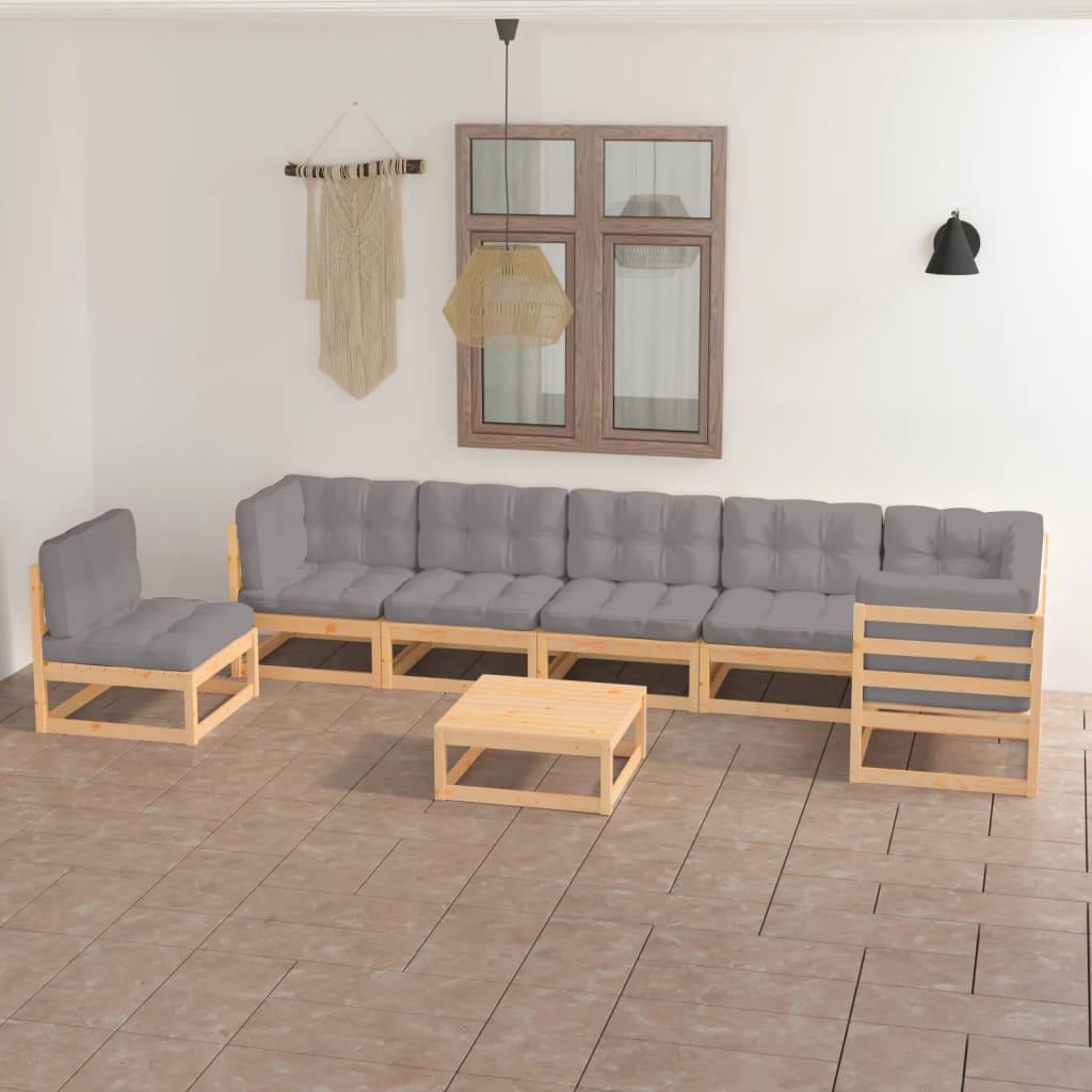 8 Piece Patio Lounge Set with Cushions Solid Pinewood - vidaXL - 3076649 - Set Shop and Smile
