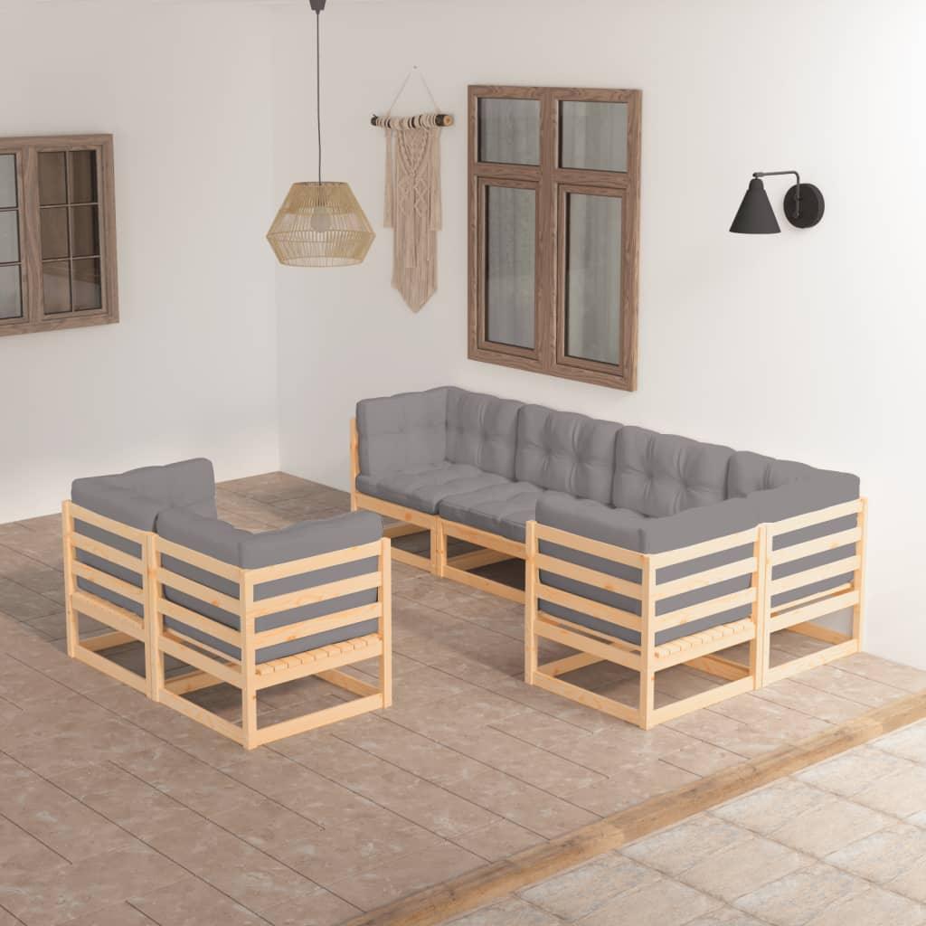 7 Piece Patio Lounge Set with Cushions Solid Pinewood