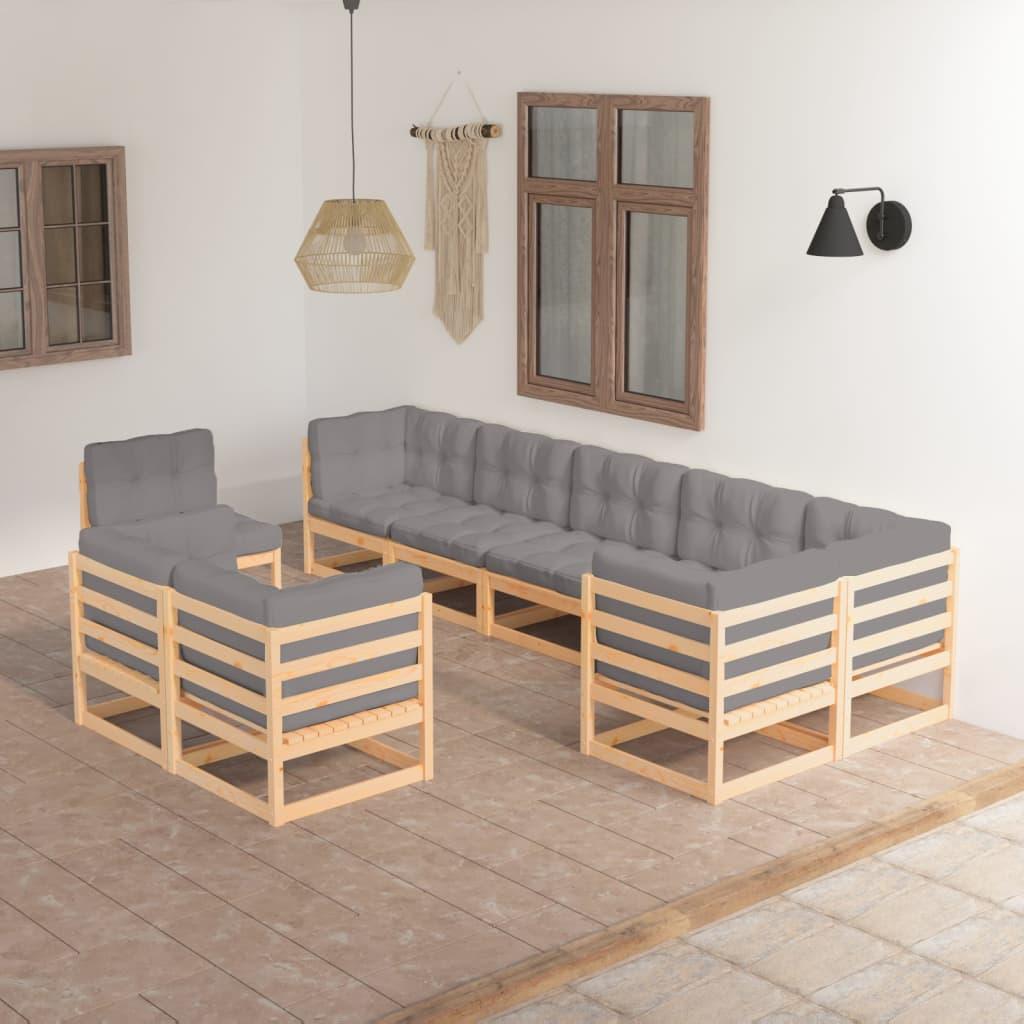 9 Piece Patio Lounge Set with Cushions Solid Pinewood