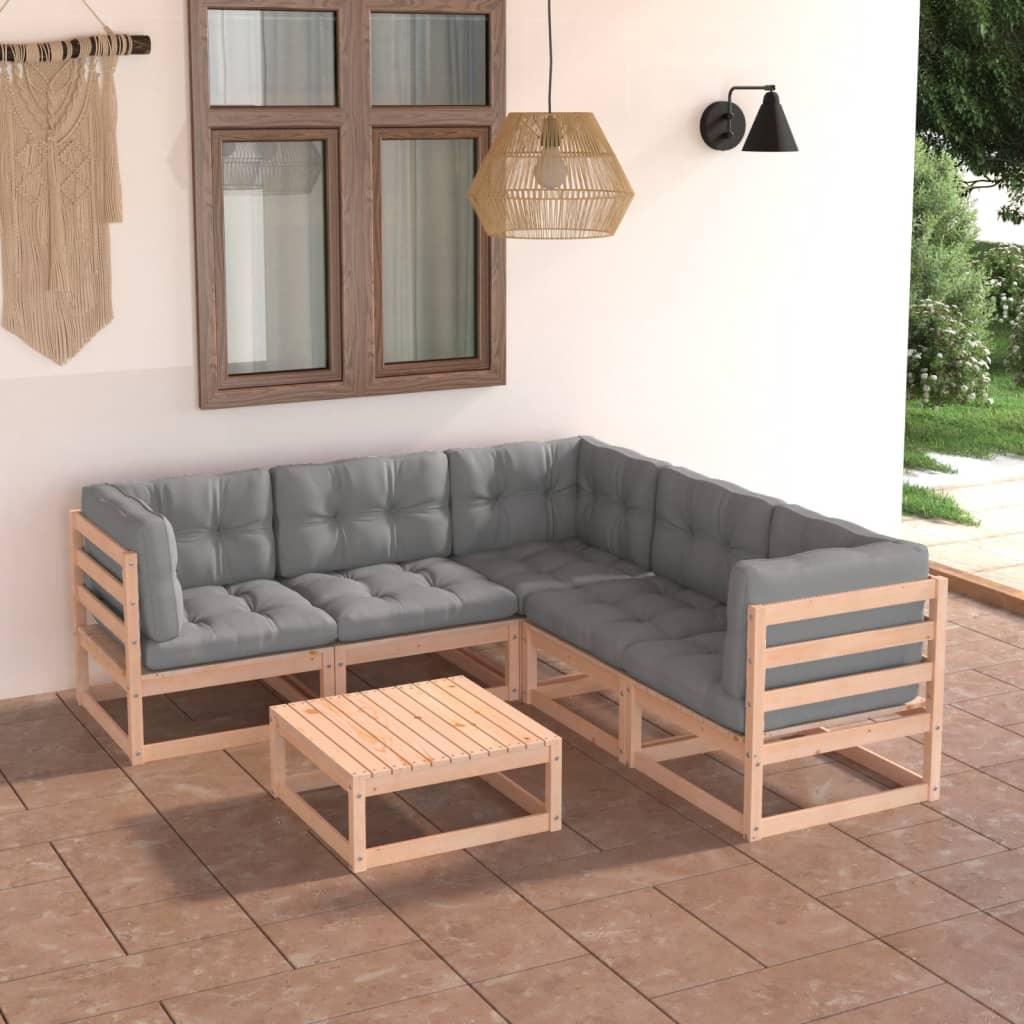 6 Piece Patio Lounge Set with Cushions Solid Pinewood