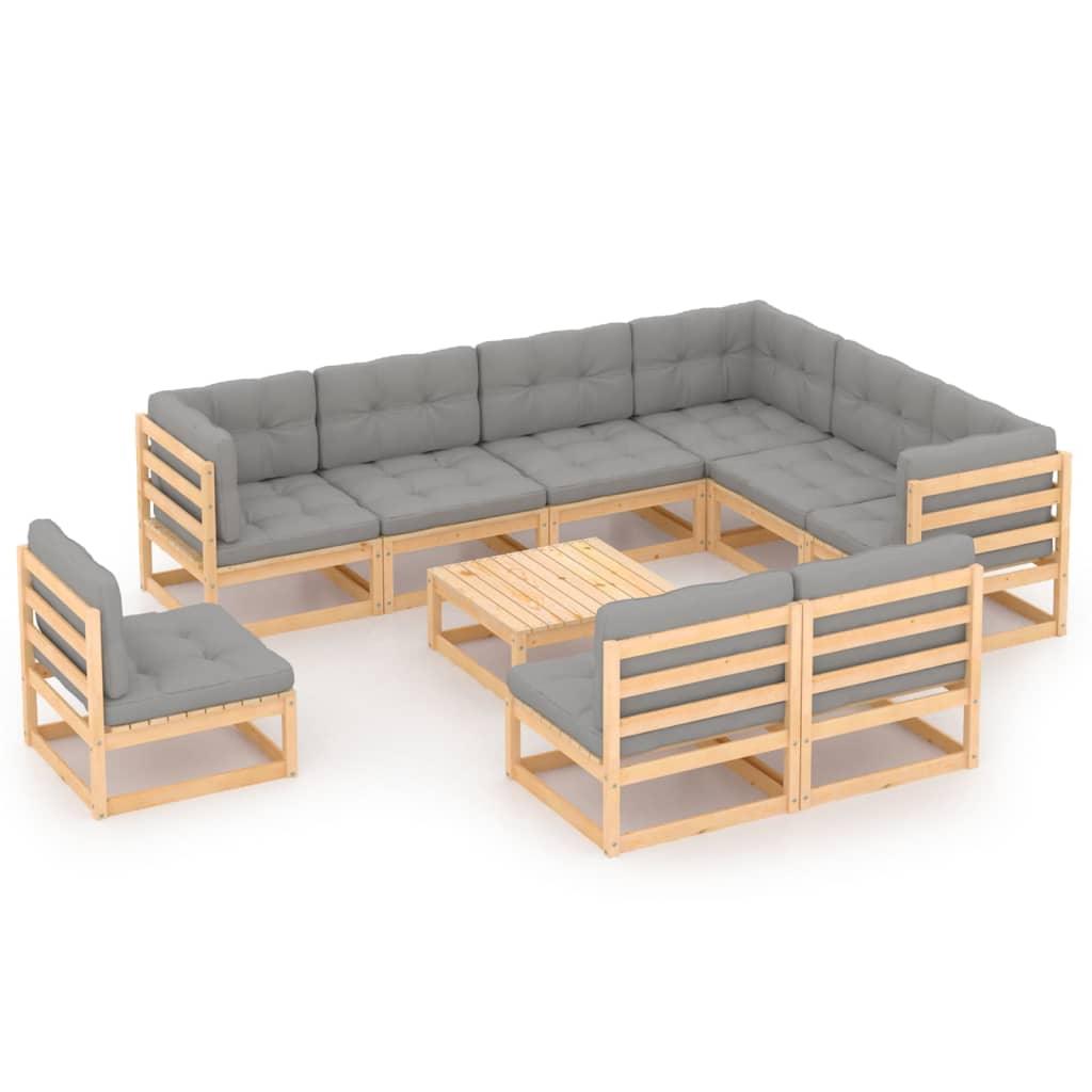 10 Piece Patio Lounge Set with Cushions Solid Pinewood - vidaXL - 3076839 - Set Shop and Smile