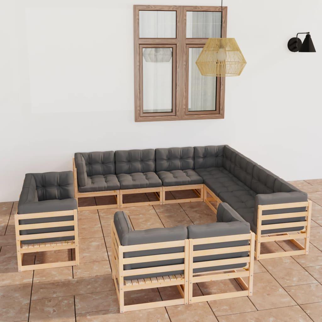 11 Piece Patio Lounge Set with Cushions Solid Pinewood