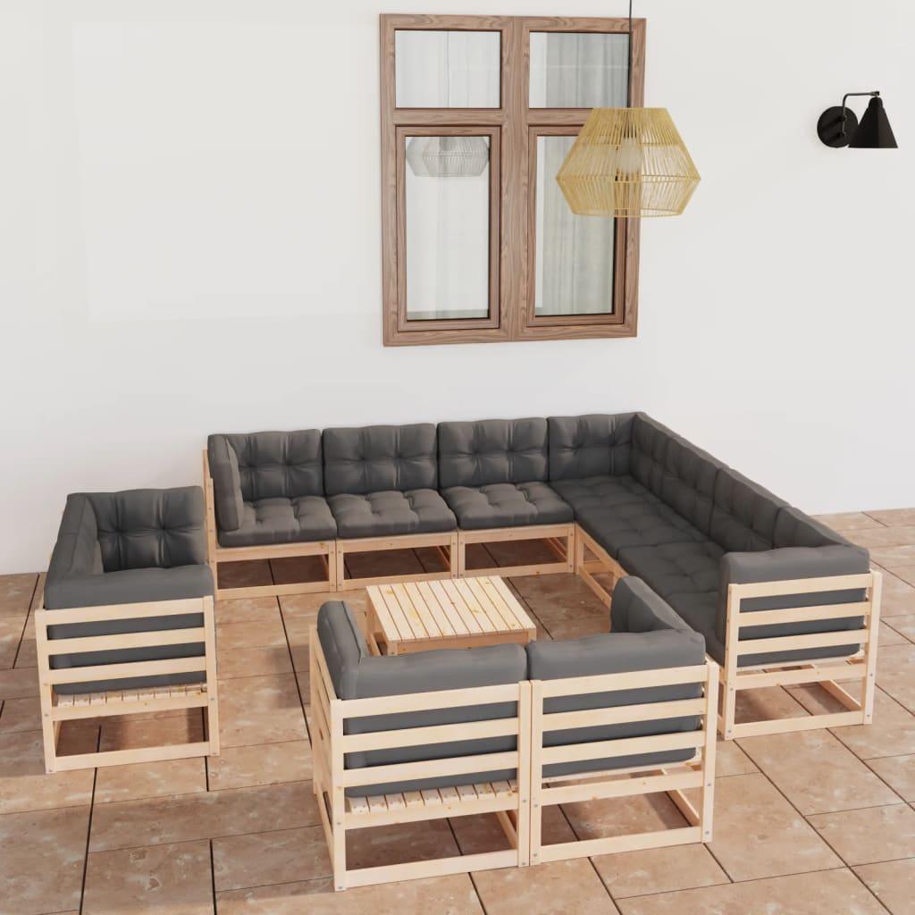 12 Piece Patio Lounge Set with Cushions Solid Pinewood - vidaXL - 3076999 - Set Shop and Smile