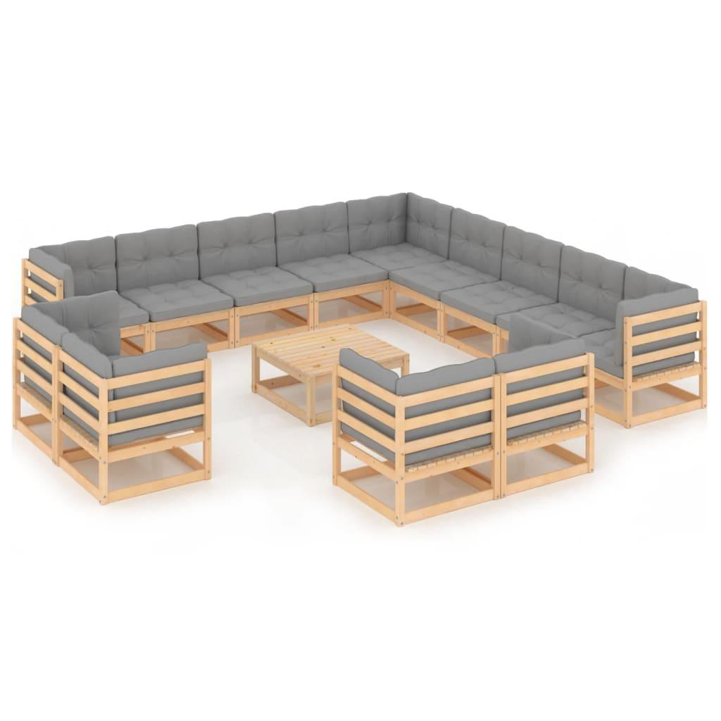 14 Piece Patio Lounge Set with Cushions Solid Pinewood