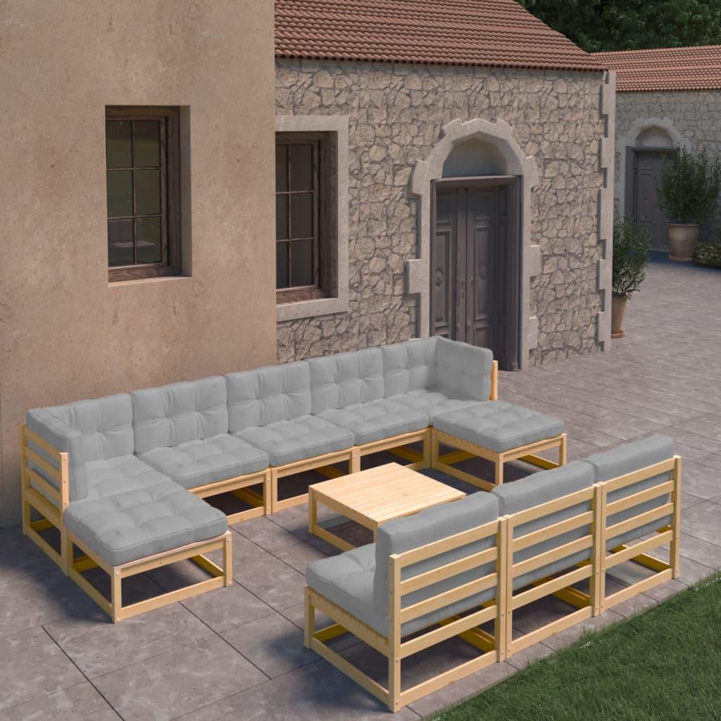 11 Piece Patio Lounge Set with Cushions Solid Pinewood - vidaXL - 3077149 - Set Shop and Smile