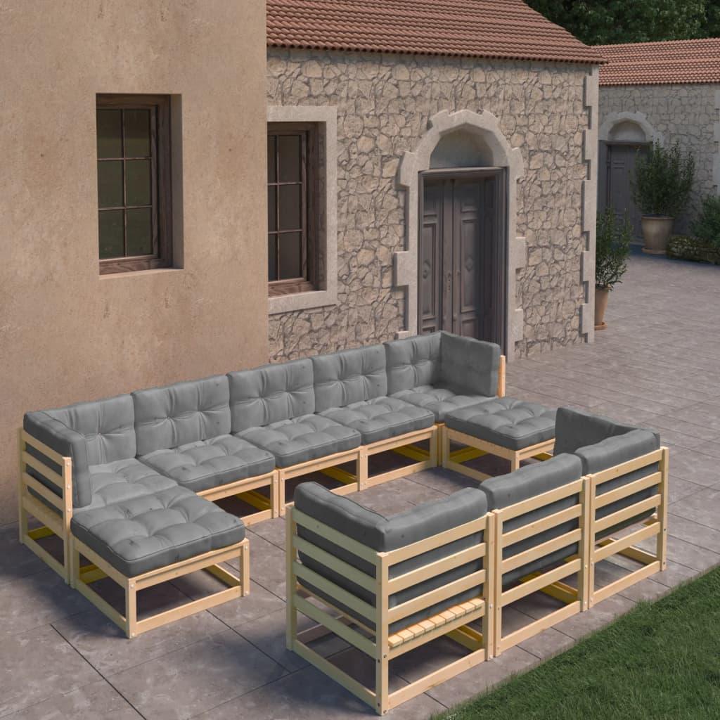 10 Piece Patio Lounge Set with Cushions Solid Pinewood - vidaXL - 3077164 - Set Shop and Smile