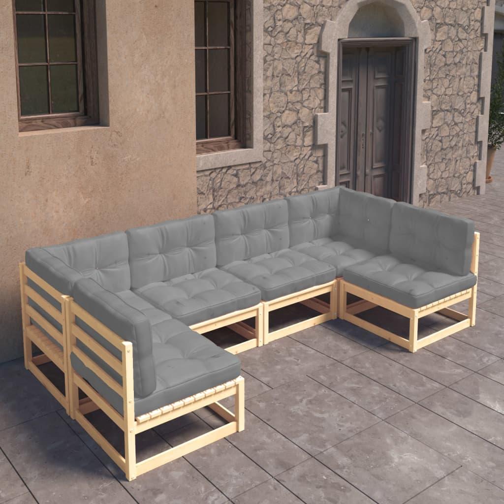 6 Piece Patio Lounge Set with Cushions Solid Pinewood - vidaXL - 3077174 - Set Shop and Smile