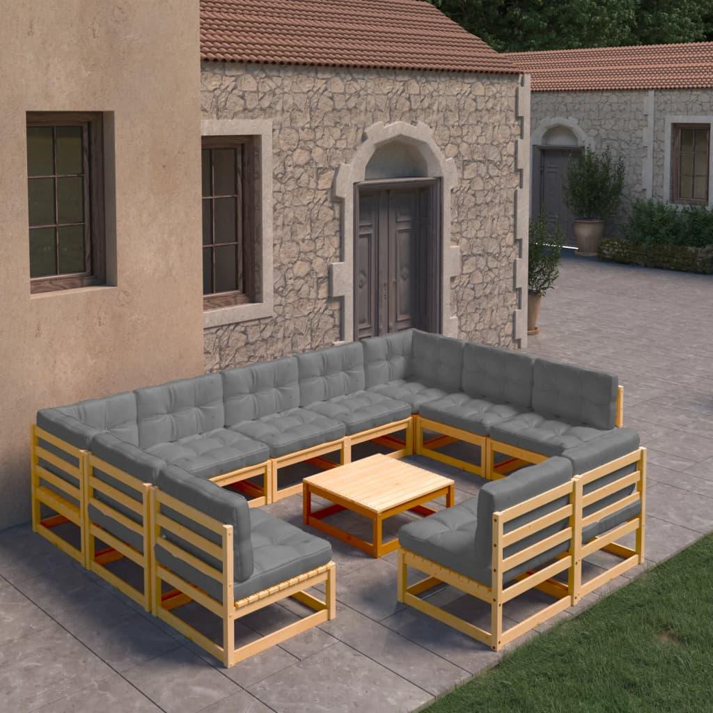 10 Piece Patio Lounge Set with Cushions Solid Pinewood