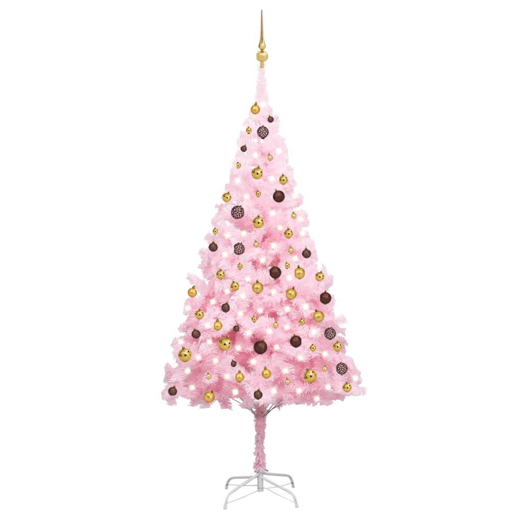 Artificial Christmas Tree with LEDs&Ball Set Pink 94.5" PVC - vidaXL - 3077501 - Set Shop and Smile