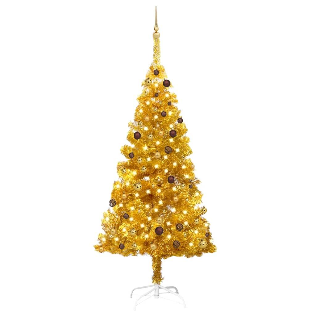 Artificial Christmas Tree with LEDs&Ball Set Gold 82.7" PET - vidaXL - 3077520 - Set Shop and Smile