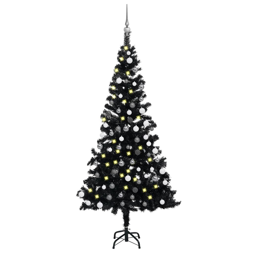 Artificial Christmas Tree with LEDs&Ball Set Black 59.1" PVC - vidaXL - 3077675 - Set Shop and Smile