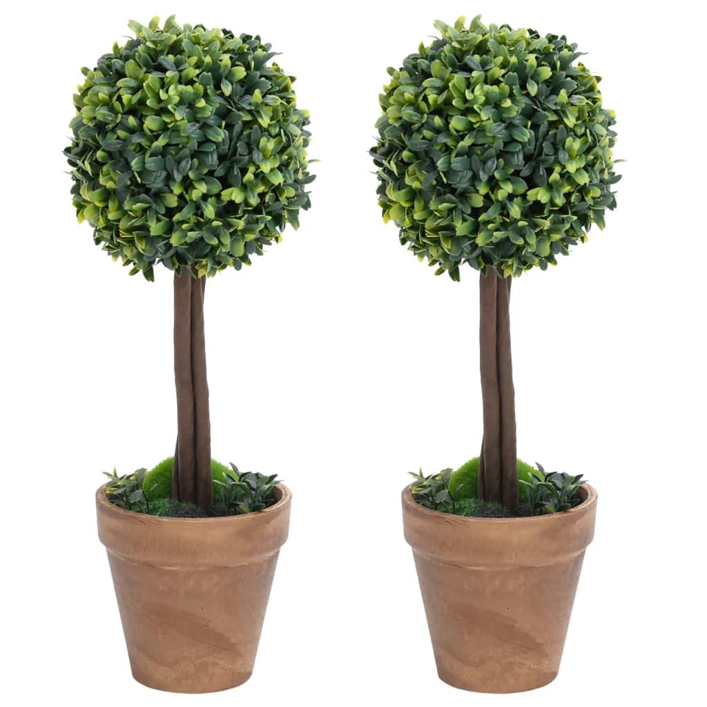 Artificial Boxwood Plants 2 pcs with Pots Ball Shaped Green 16.1