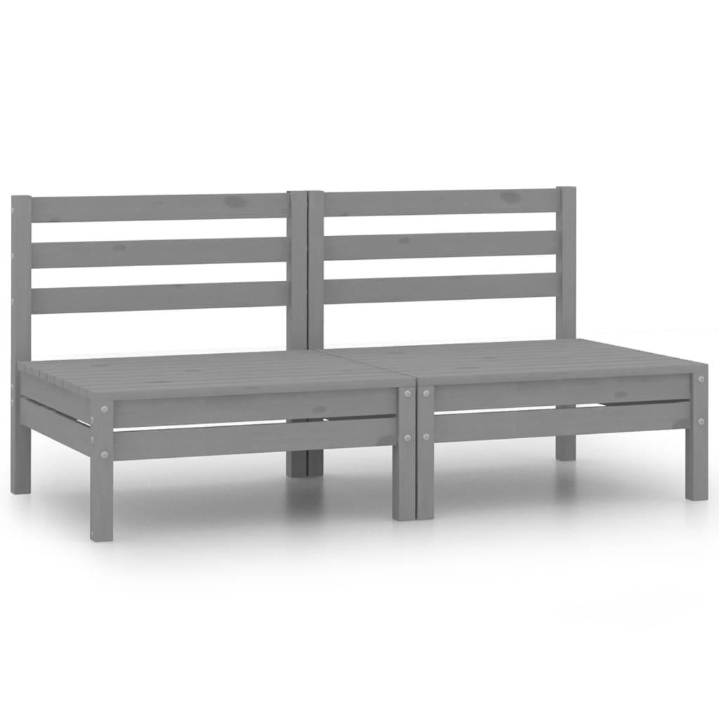 Patio Middle Sofas 2 pcs Gray Solid Wood Pine