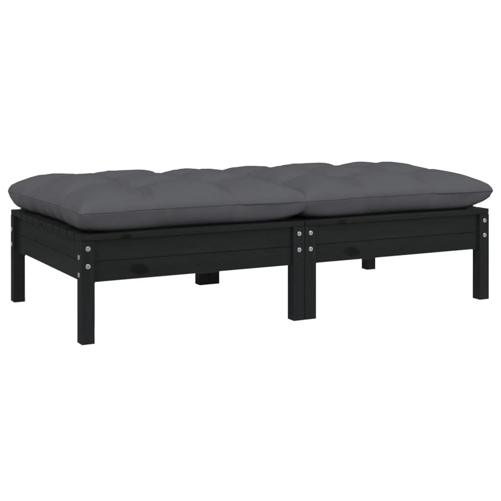2-Seater Patio Sofa with Cushions Black Solid Pinewood