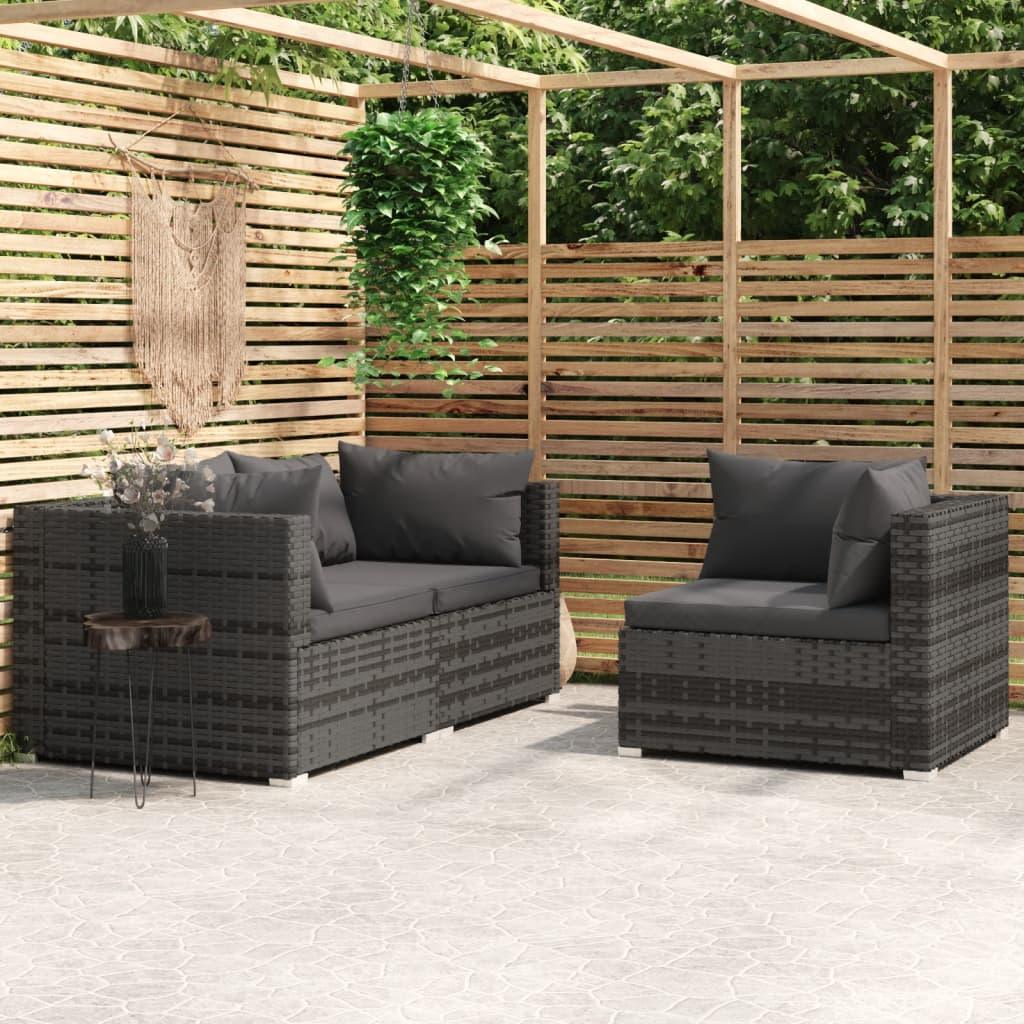 3 Piece Patio Lounge Set with Cushions Gray Poly Rattan