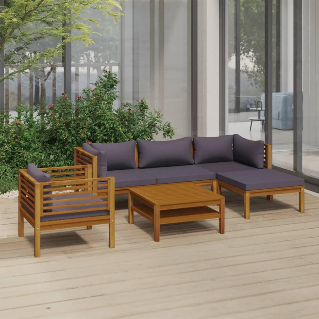 6 Piece Patio Lounge Set with Cushion Solid Acacia Wood - vidaXL - 3086896 - Set Shop and Smile