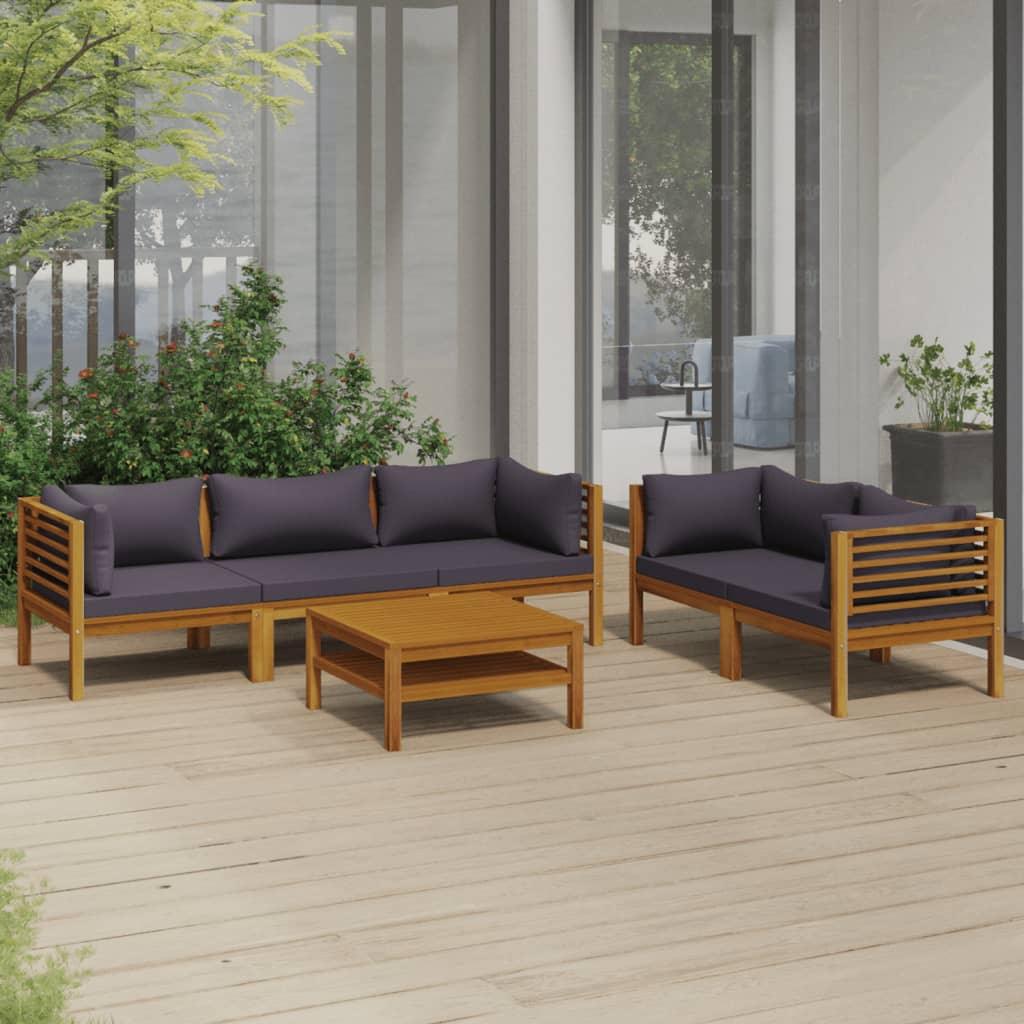 6 Piece Patio Lounge Set with Cushion Solid Acacia Wood - vidaXL - 3086903 - Set Shop and Smile