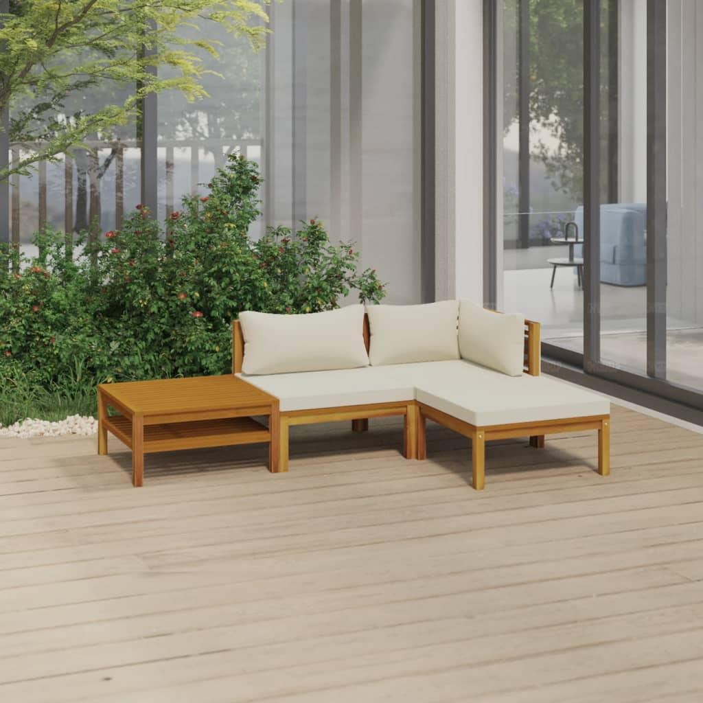 4 Piece Patio Lounge Set with Cream Cushion Solid Acacia Wood