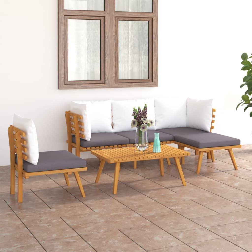 6 Piece Patio Lounge Set with Cushions Solid Acacia Wood