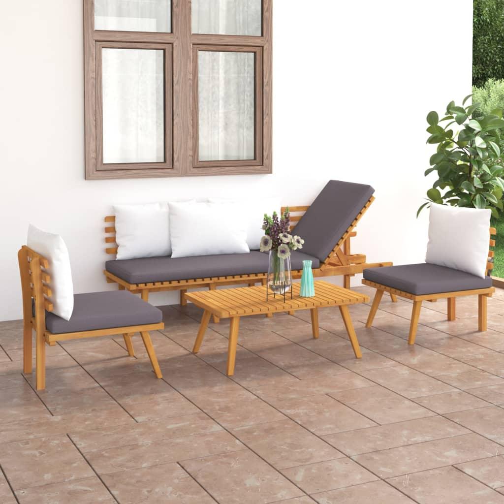 4 Piece Patio Lounge Set with Cushions Solid Acacia Wood